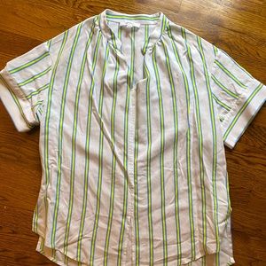 SITA MURT STRIPED BUTTON DOWN - BLUE/ white / neon yellow shirt Size M
